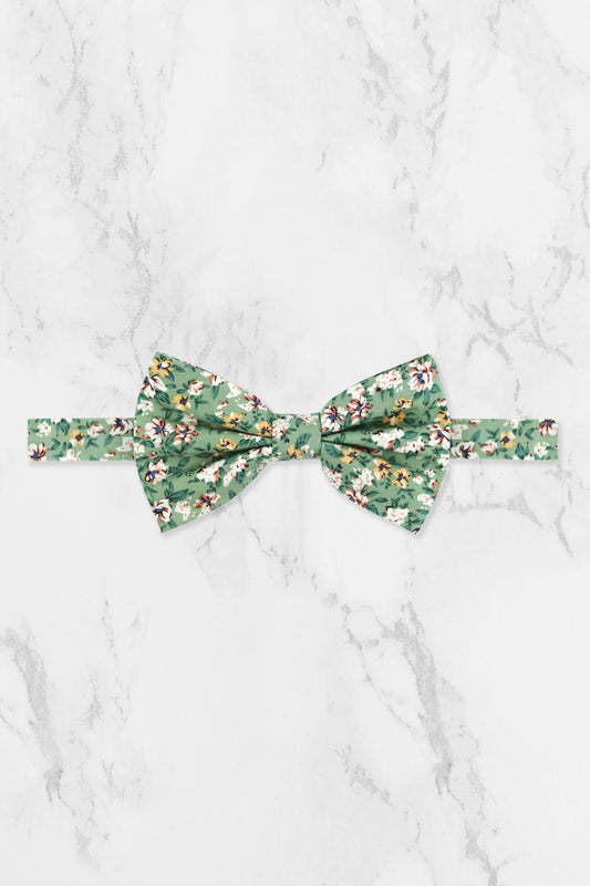 100% Cotton Floral Print Bow Tie - Sage Green