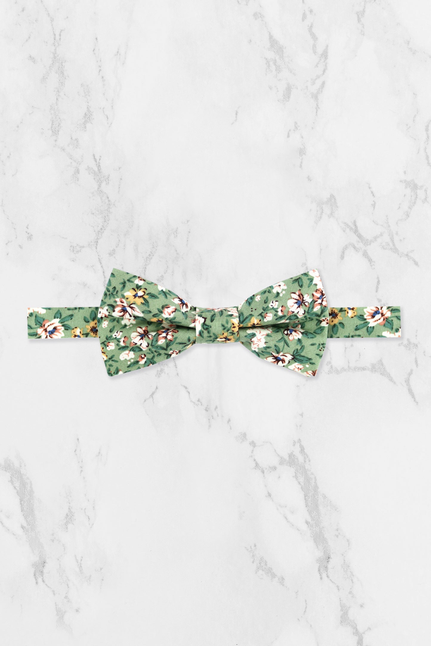 100% Cotton Floral Print Bow Tie - Sage Green