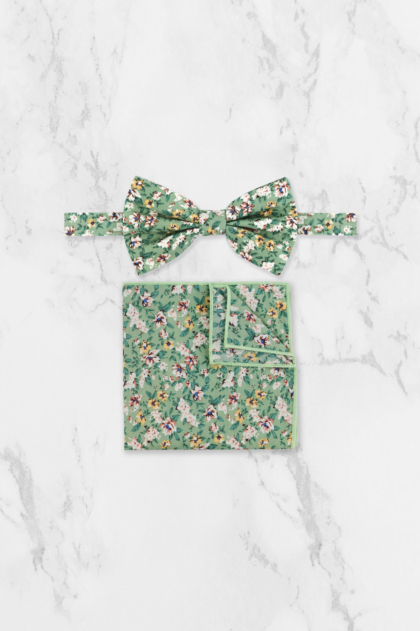 100% Cotton Floral Print Bow Tie - Sage Green