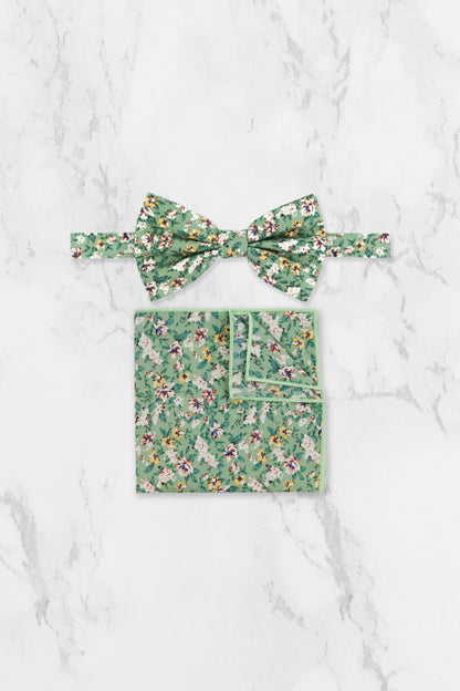 100% Cotton Floral Print Pocket Square - Sage Green