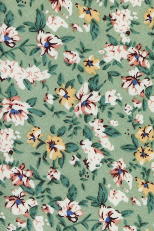 100% Cotton Floral Print Bow Tie - Sage Green