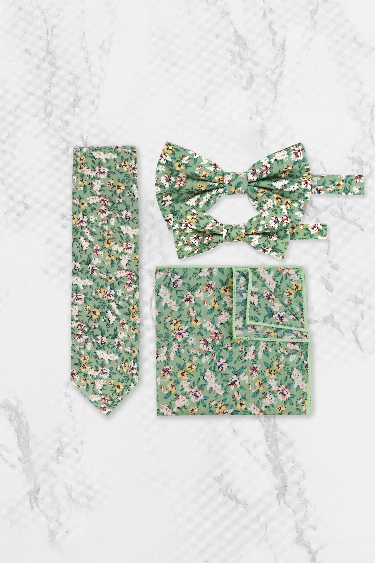 100% Cotton Floral Print Bow Tie - Sage Green