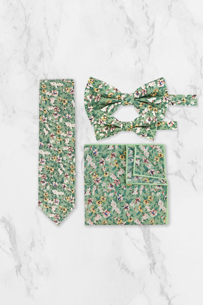 100% Cotton Floral Print Child Bow Tie - Sage Green