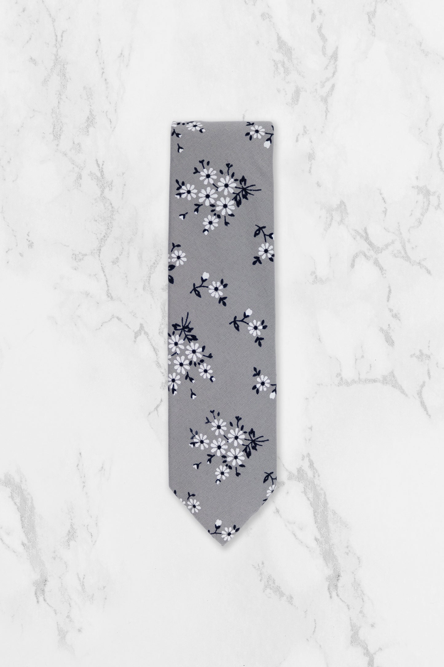 100% Cotton Floral Print Tie - Grey & Navy