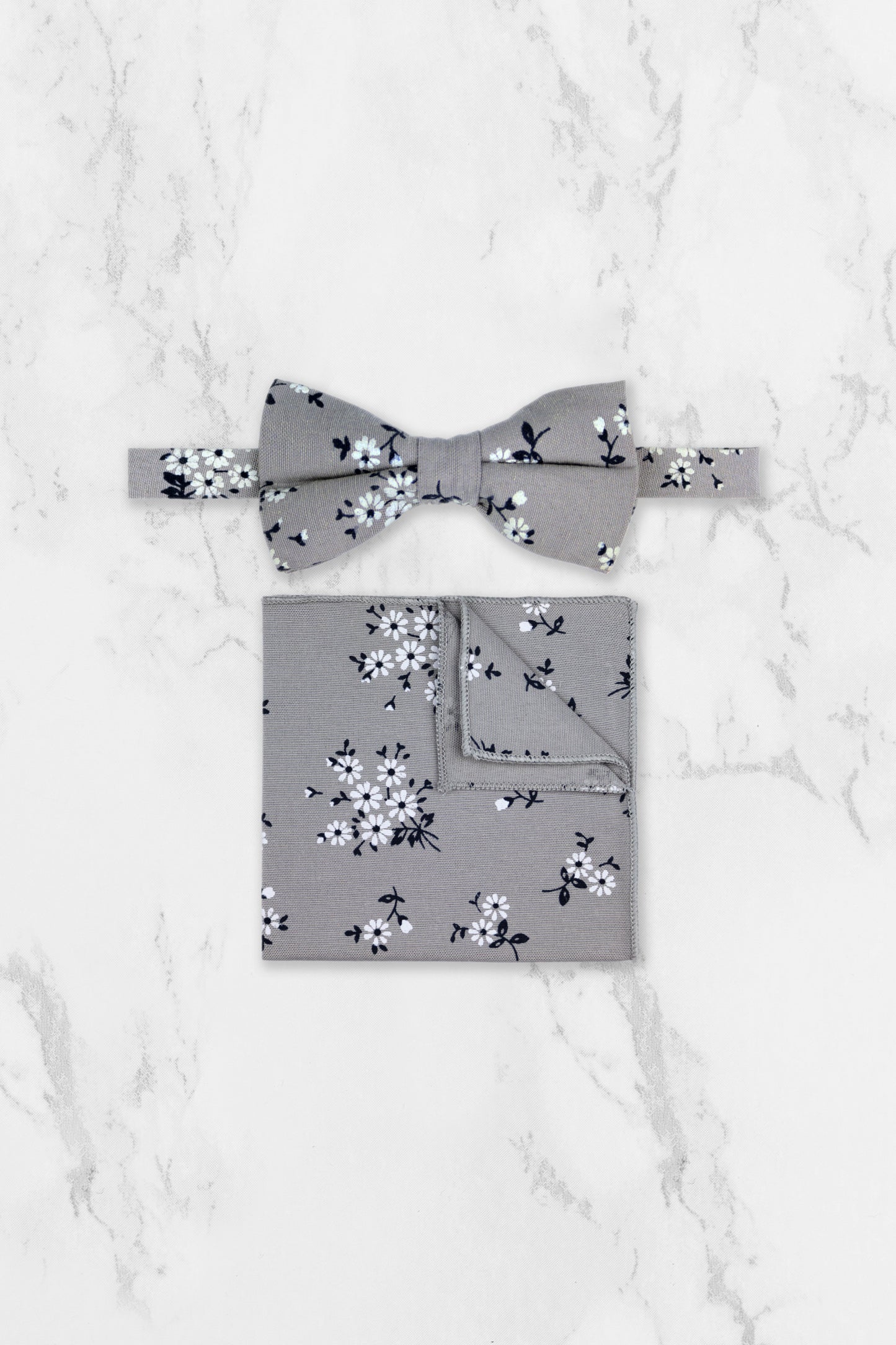 100% Cotton Floral Print Pocket Square - Grey & Navy