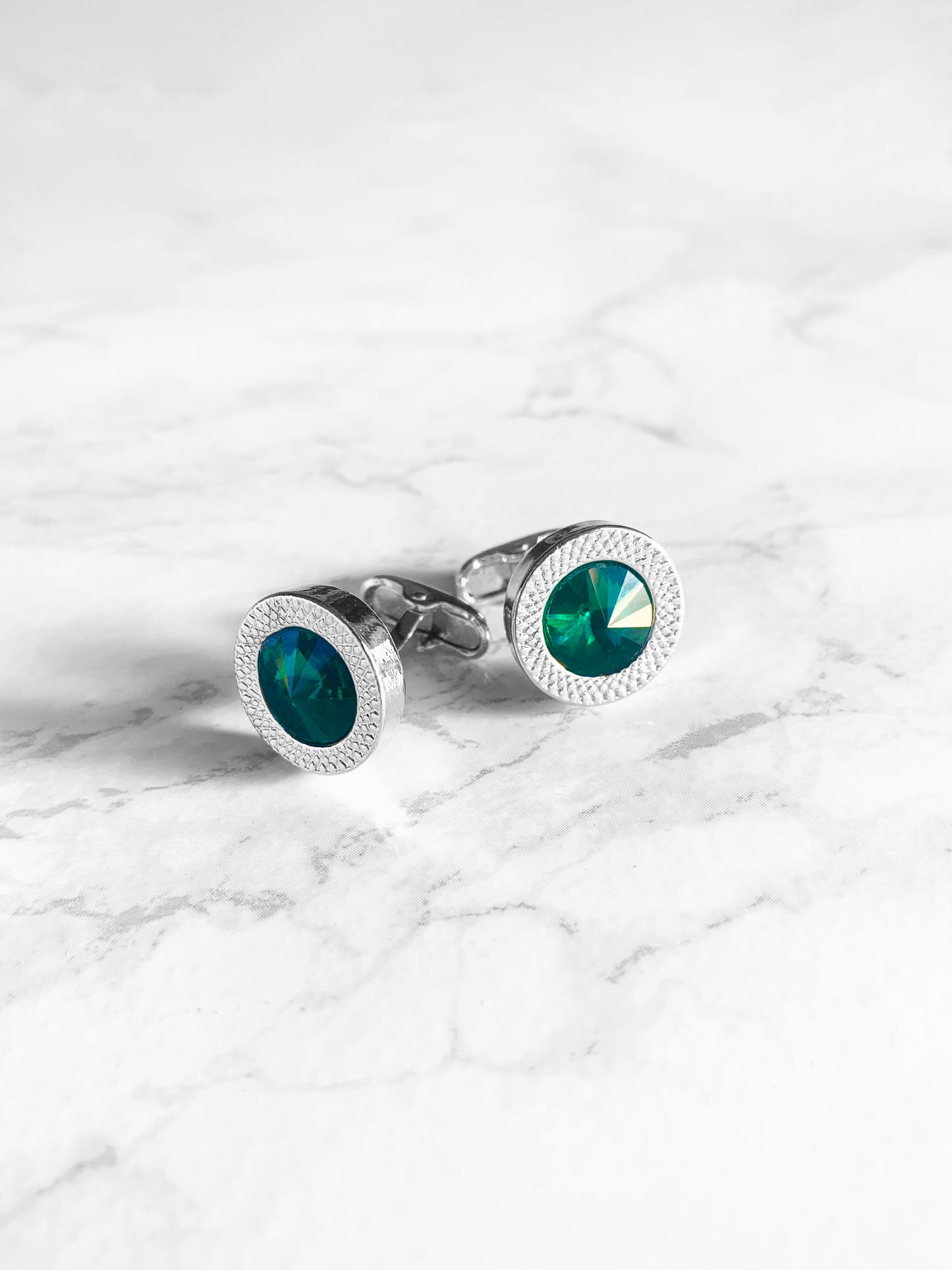 Cufflinks - Silver & Emerald Green