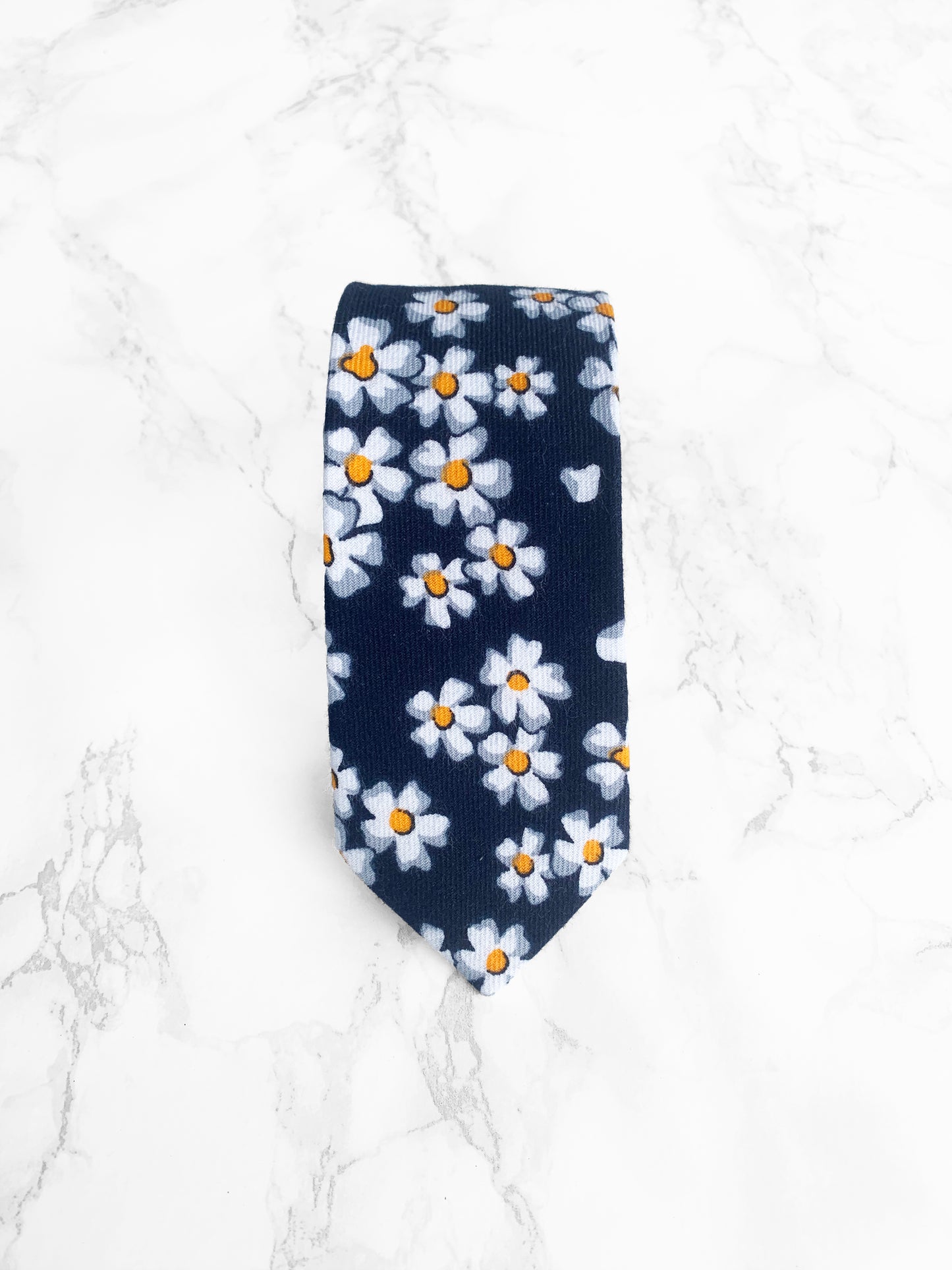 100% Cotton Floral Print Pocket Square - Navy Blue & White