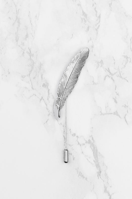 Feather Lapel Pin - Silver