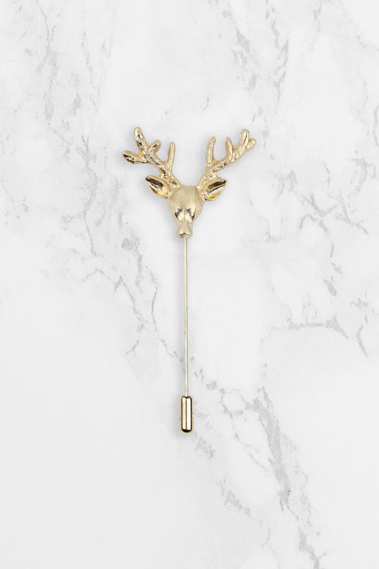 Stag Head Lapel Pin - Gold