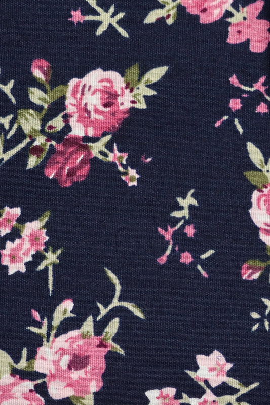 100% Cotton Floral Print Bow Tie - Navy Blue & Pink