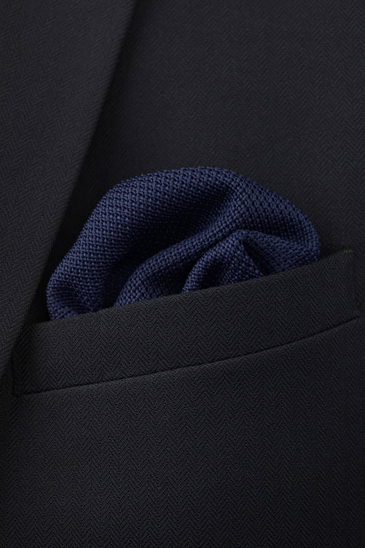 100% Polyester Knitted Pocket Square - Navy Blue