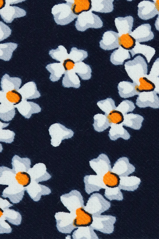 100% Cotton Floral Print Pocket Square - Navy Blue & White