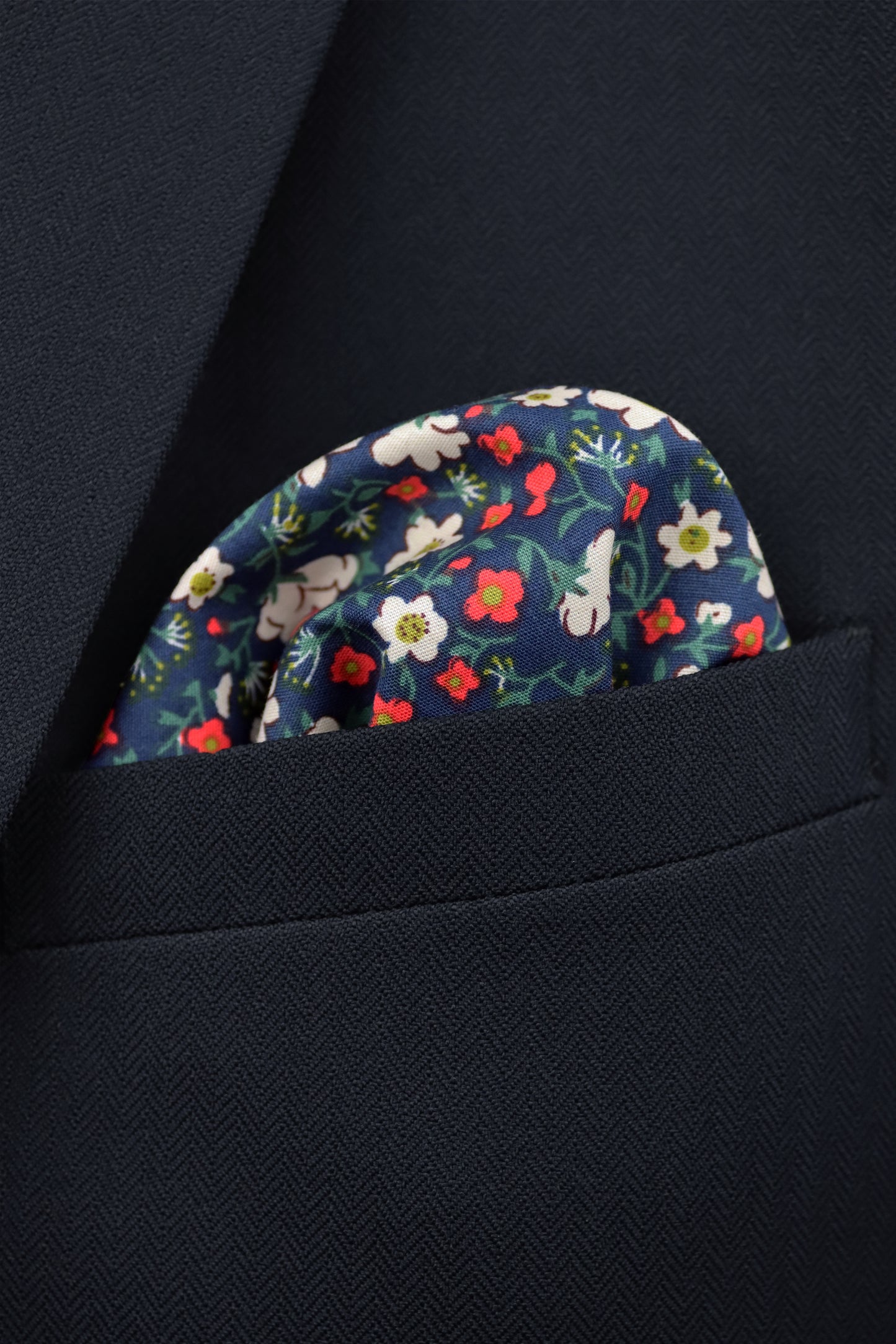100% Cotton Floral Print Tie - Navy Blue, White & Red