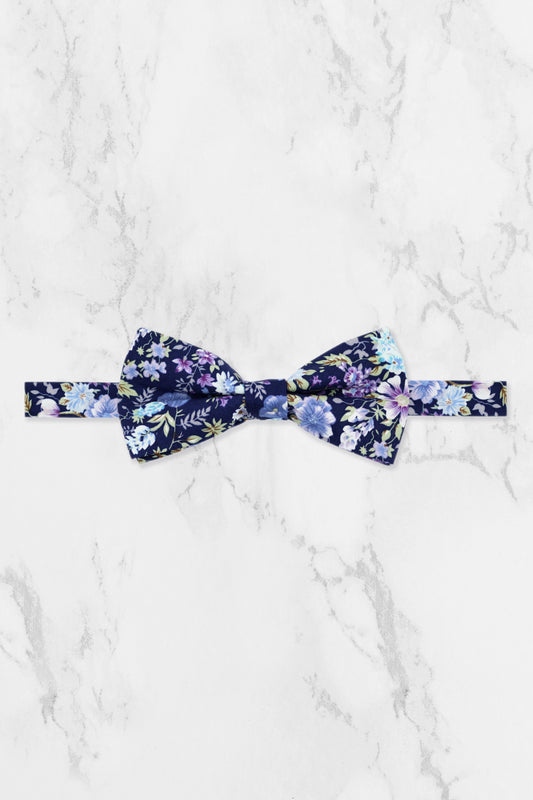 100% Cotton Floral Print Child Bow Tie - Navy Blue & Purple