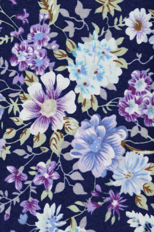 100% Cotton Floral Print Tie - Navy Blue & Purple