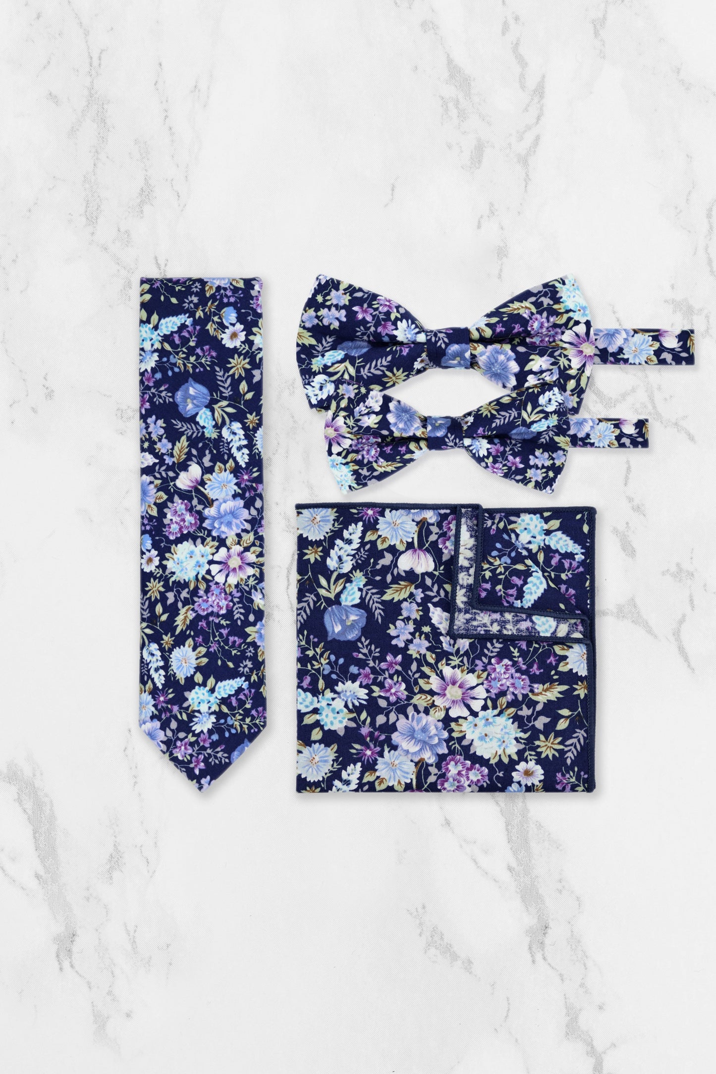 100% Cotton Floral Print Child Bow Tie - Navy Blue & Purple