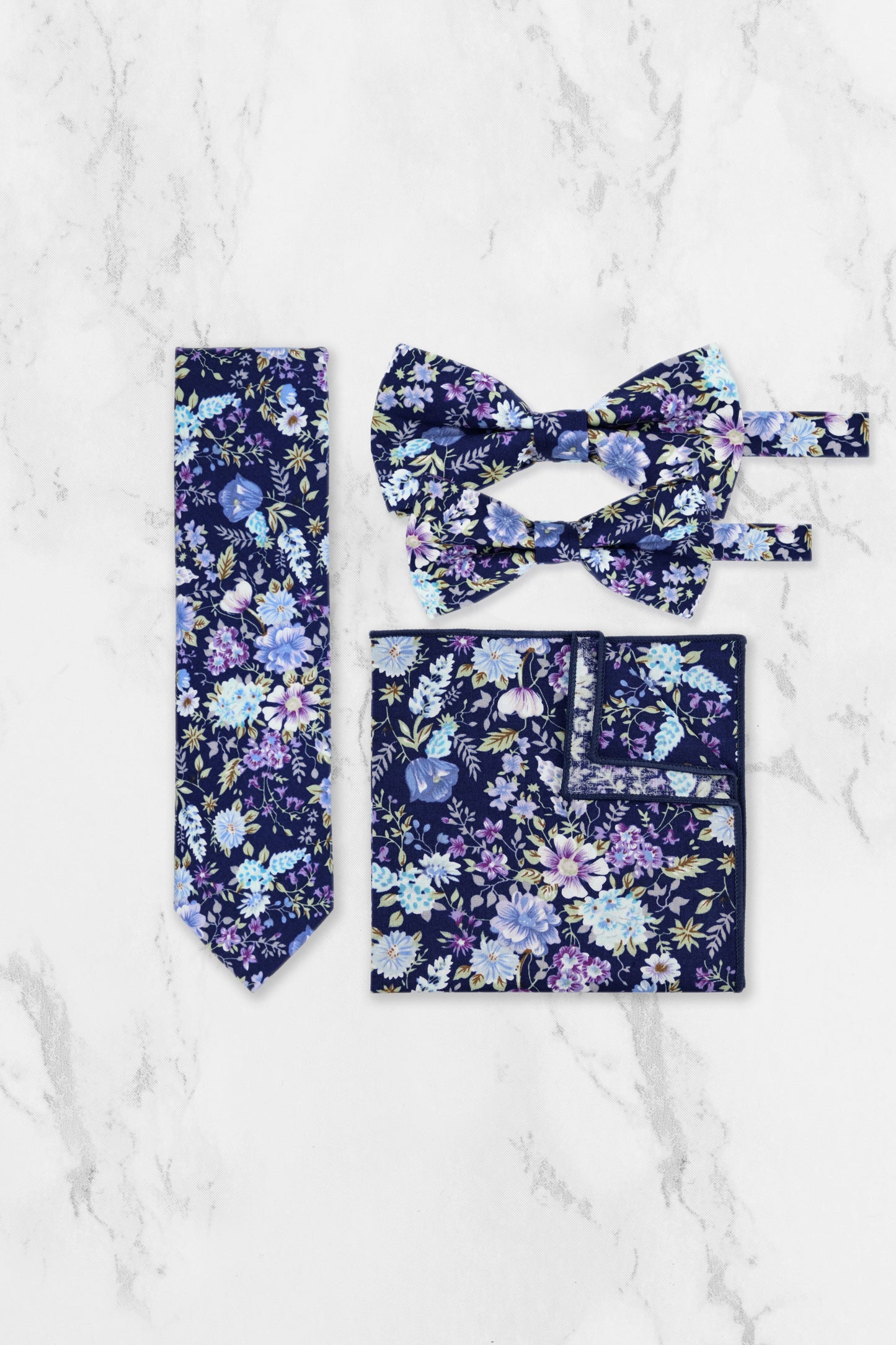 100% Cotton Floral Print Pocket Square - Navy Blue & Purple