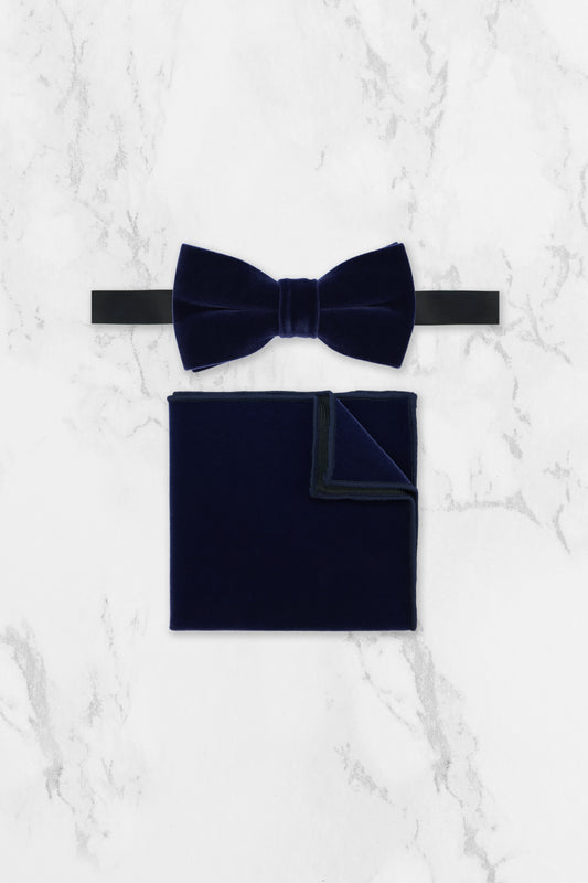 100% Velvet Bow Tie - Navy Blue