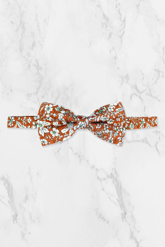 100% Cotton Floral Print Child Bow Tie - Orange & White