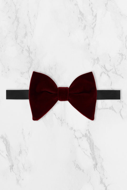100% Velvet Oversized Bow Tie - Burgundy Red