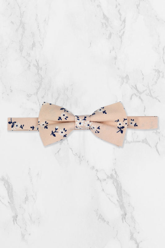 100% Cotton Floral Print Bow Tie - Peach & Navy