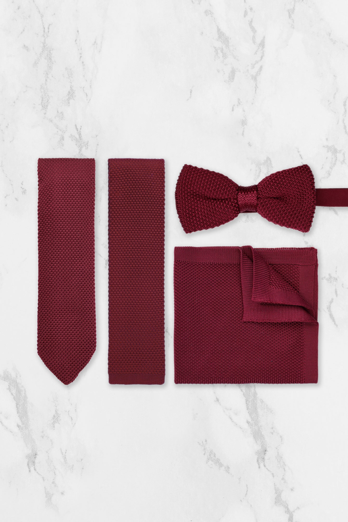 100% Polyester Knitted Bow Tie - Burgundy Red
