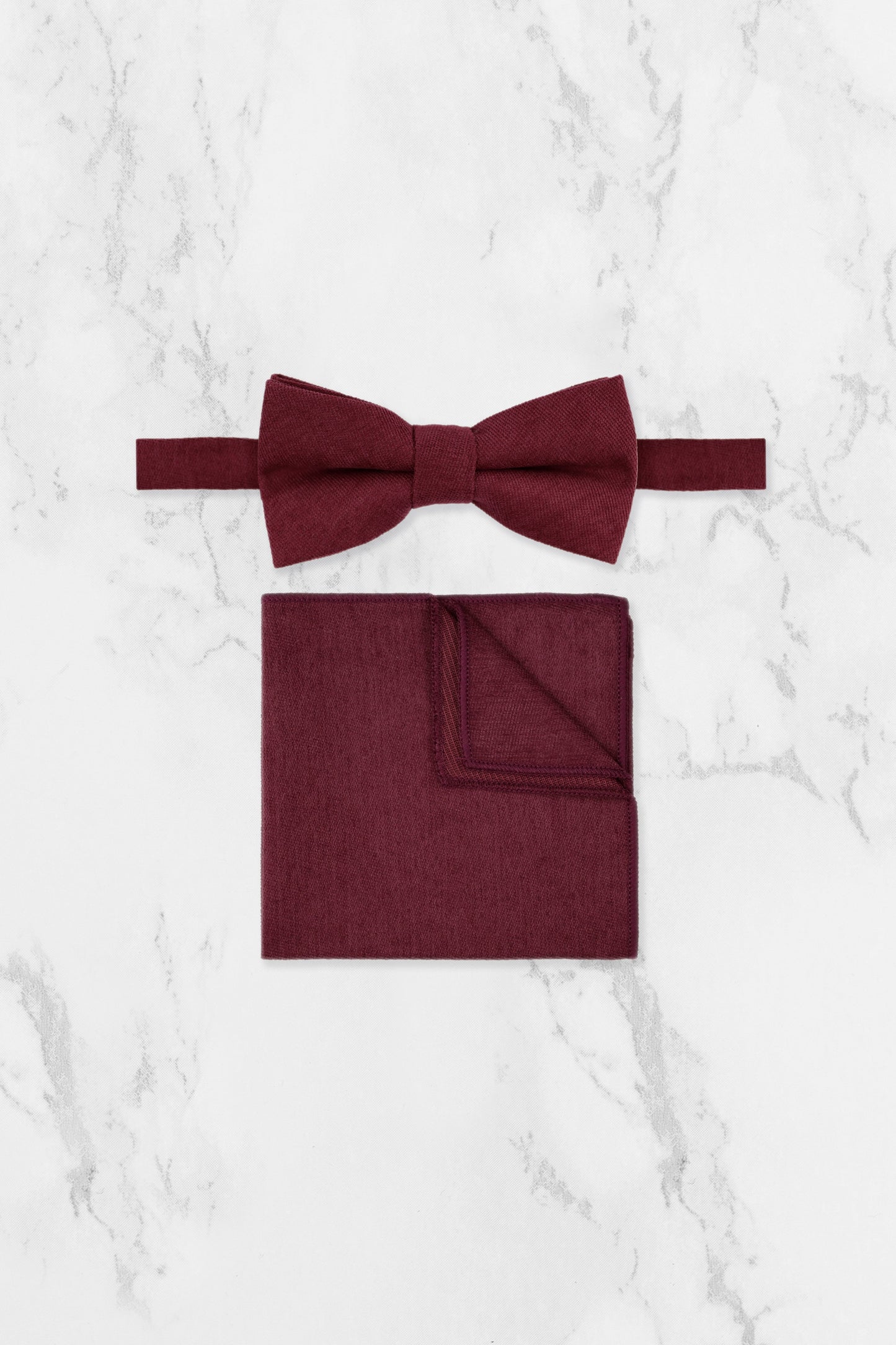 100% Brushed Cotton Suede Bow Tie - Burgundy Red