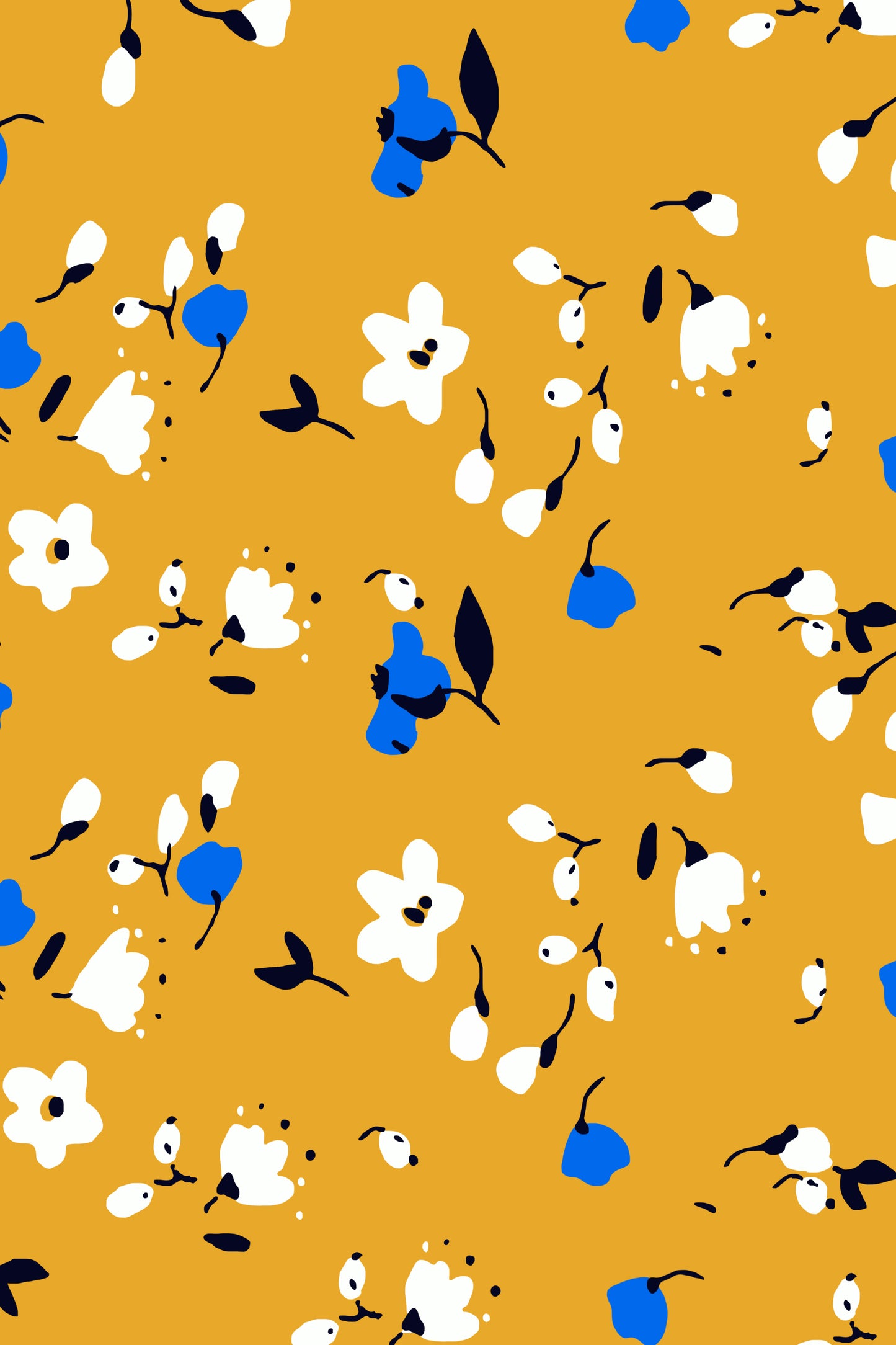 100% Cotton Floral Print Tie - Yellow & Blue