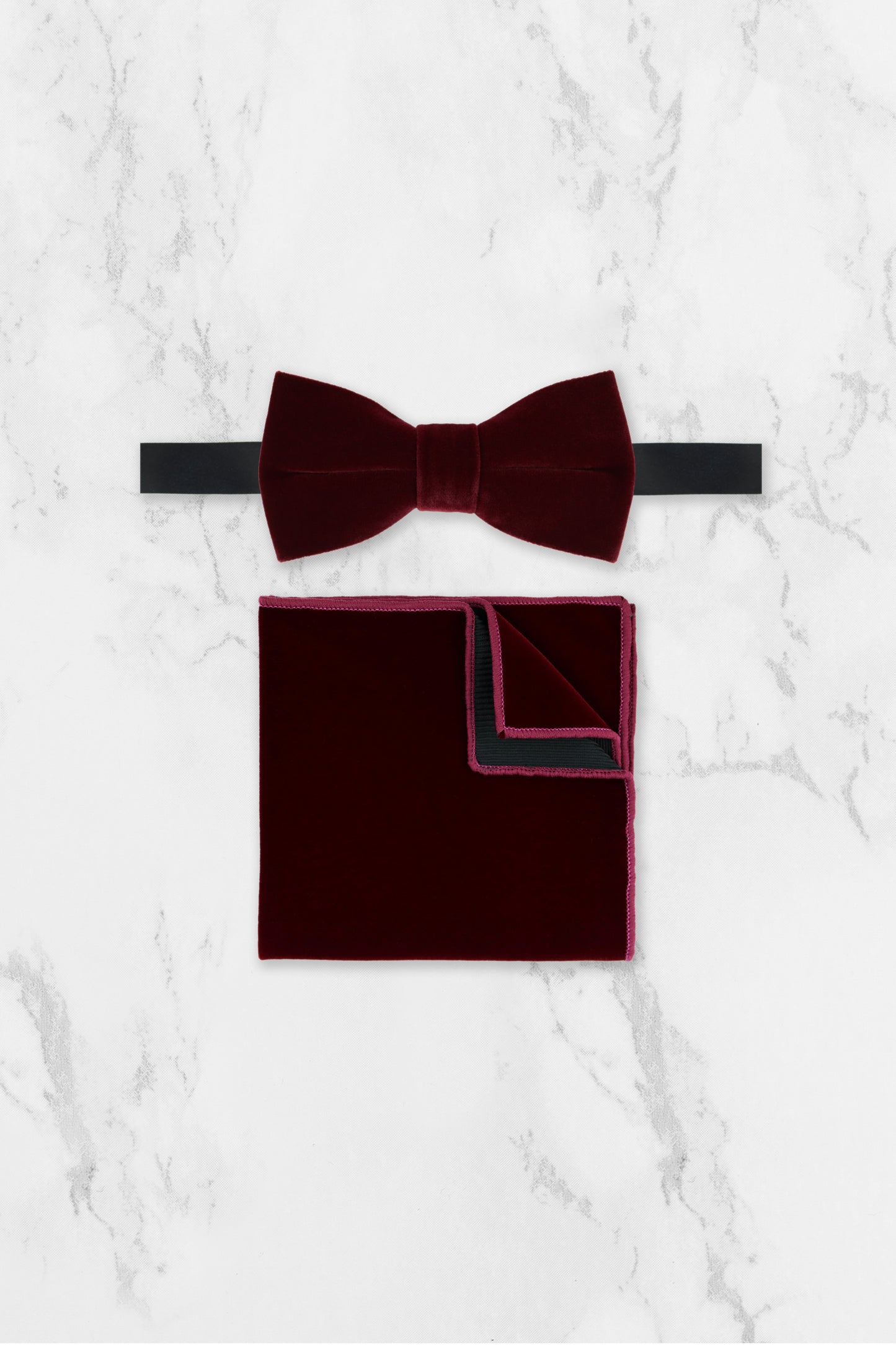 100% Velvet Bow Tie - Burgundy Red
